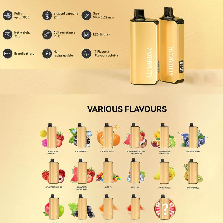 ALIBARBAR INGOT 9000 Puffs E-Cigarette, Quadruple Berry